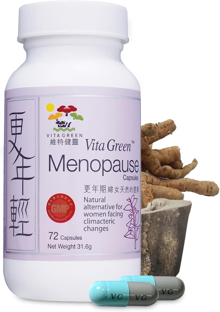 Vita Green Menopause תוסף לנשים, Hot Flashes Menopause הקלה, סימפטומים Menopausal, Hormonal Skin & Hair Condition לשפר, Sleep Relief, Night Sweats, 100% טבעי - 72 קפסולות