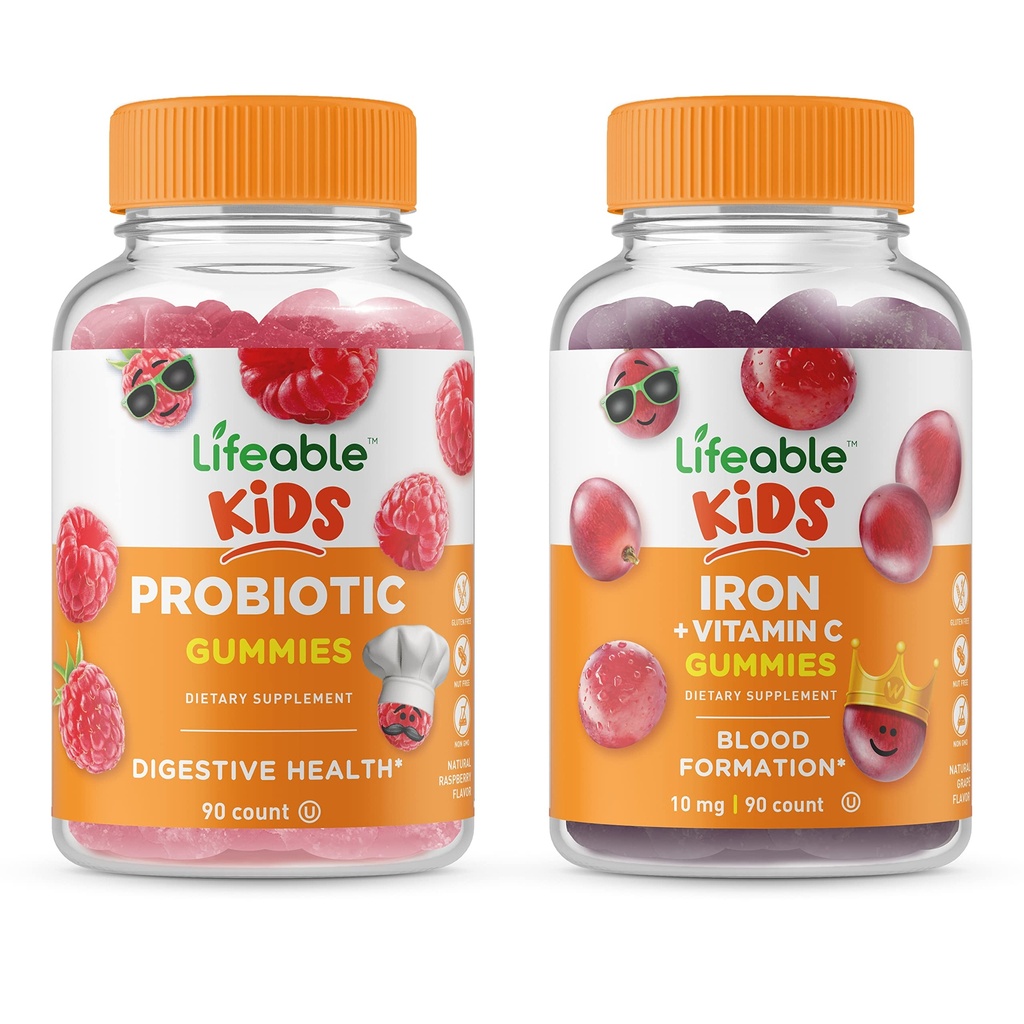 Probiotic 2 מיליארד CFU ילדים + ברזל & ויטמין C ילדים, חניכיים בונדלה - גדול Tasting, ויטמין תוסף, Gluten Free, GMO חינם, Chewable Gummy
