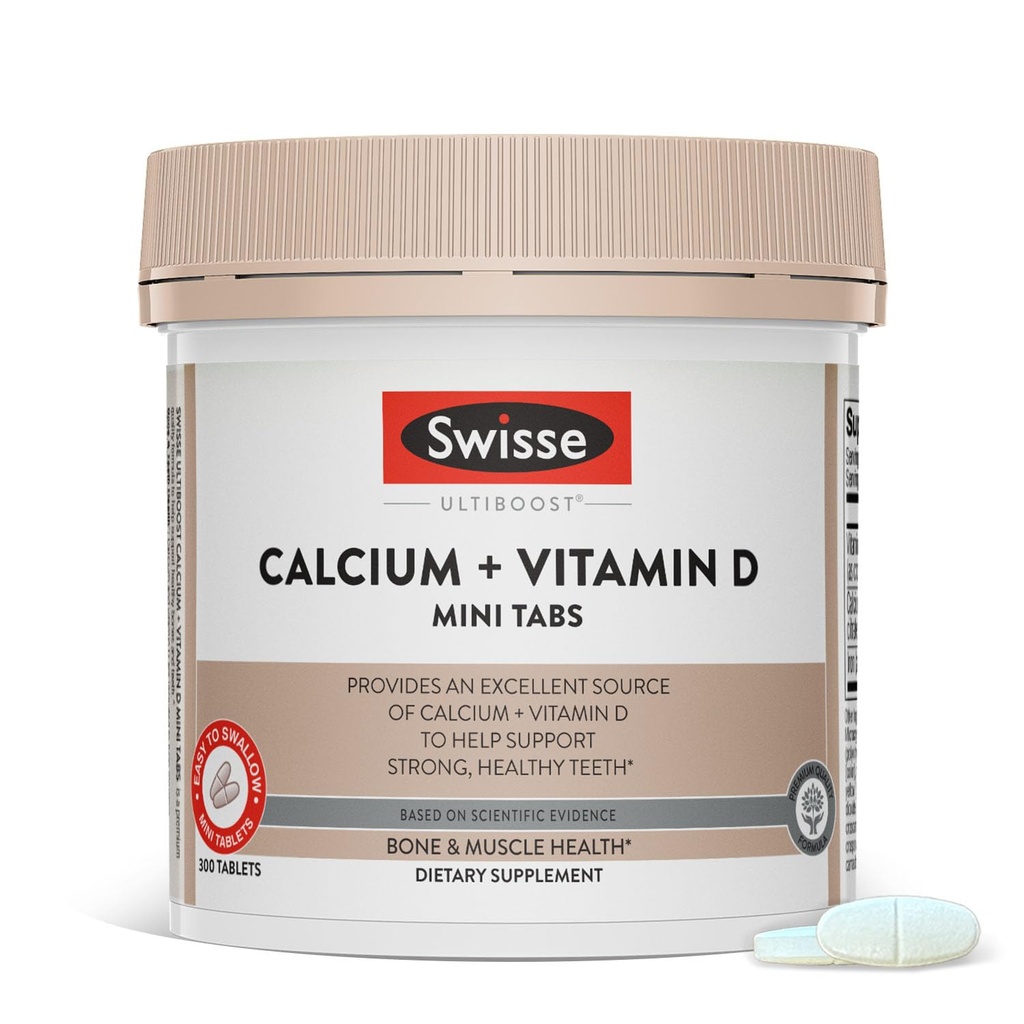 Swisse Calcium עם ויטמין D3 ו Citrate 830 מ"ג | תוספת לנשים וגברים | תמיכה בחוזק העצם | 300 טבליות | 2 Monteh Supply