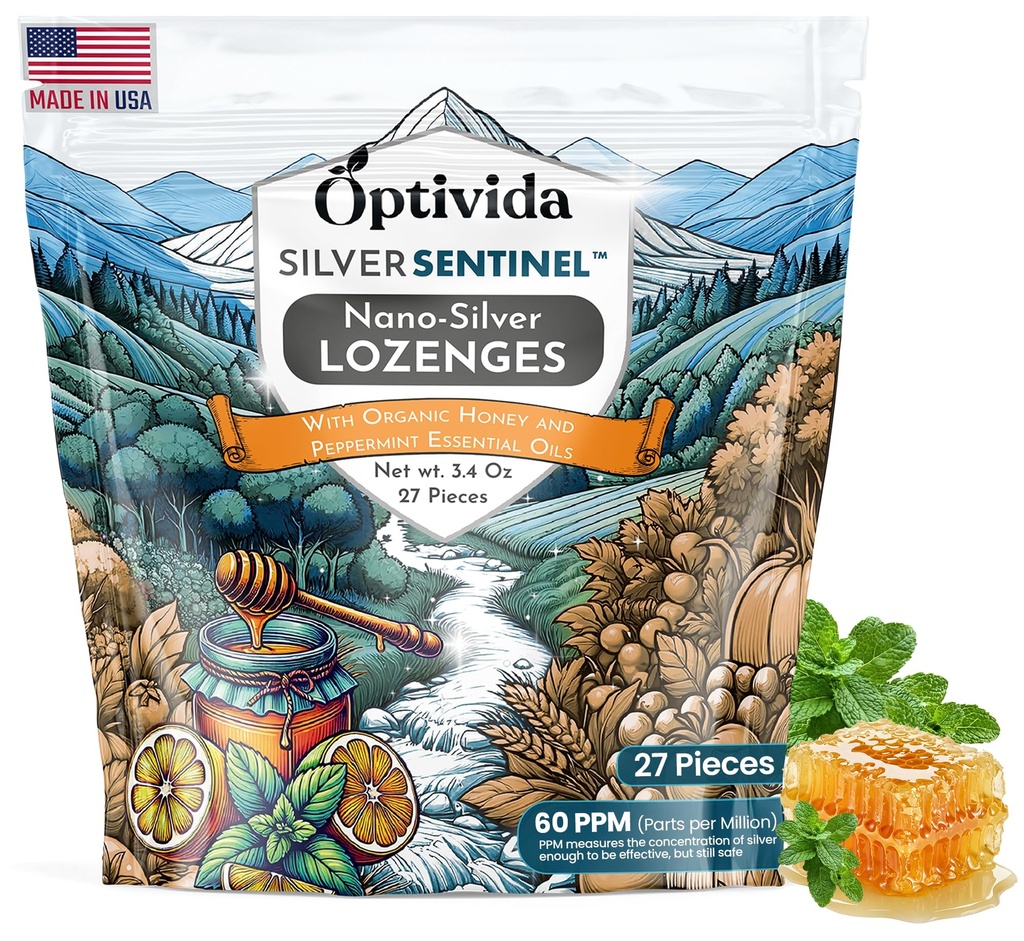 Nano Colloidal Silver Lozenges 60 PPM - Organic Cough Drops Lemon - 27 ct