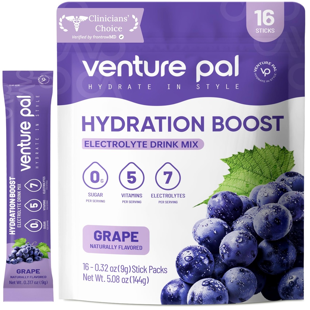 Venture Pal Sugar Free Electrolyte אבקת Packets - נוזל יומי הרביעי לשתות לערבב עבור הידרה מהירה & Party Recovery | 5 ויטמינים ו 7 אלקטרוליטים