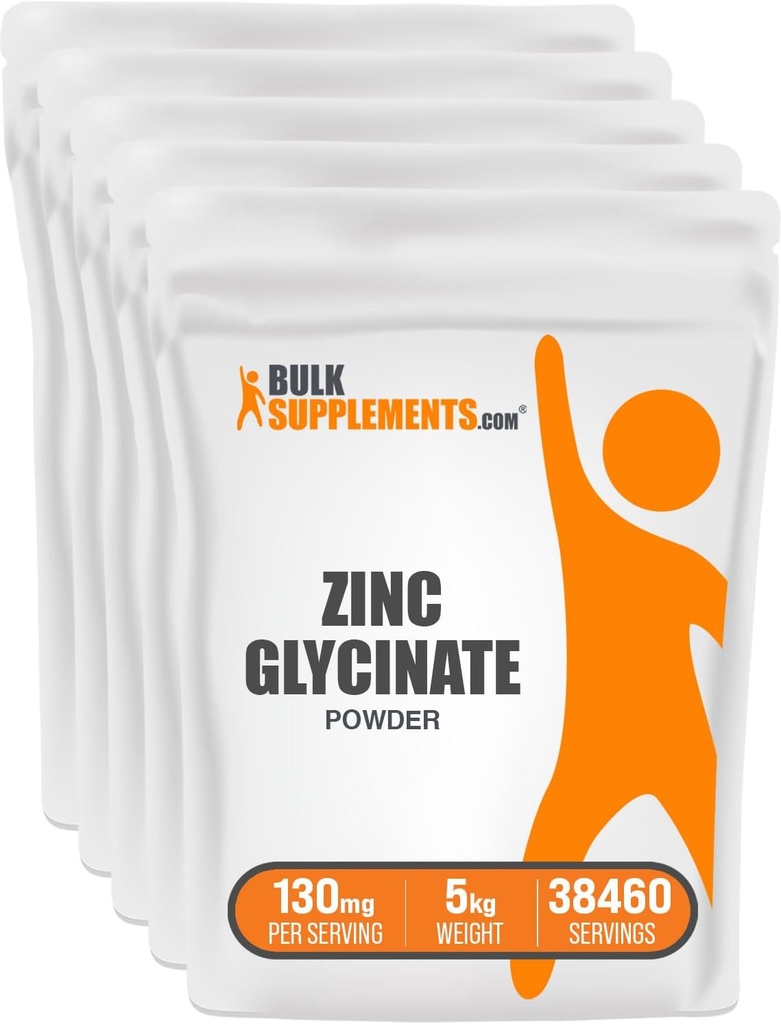 BulkSupplements.com Zinc Glycinate אבקת - תוסף Znc, תוסף מינרלים לתמיכה ב- Immune - Gluten Free, 130 מ"ג למשרת, 5kg (11lbs) (Pack of 5)