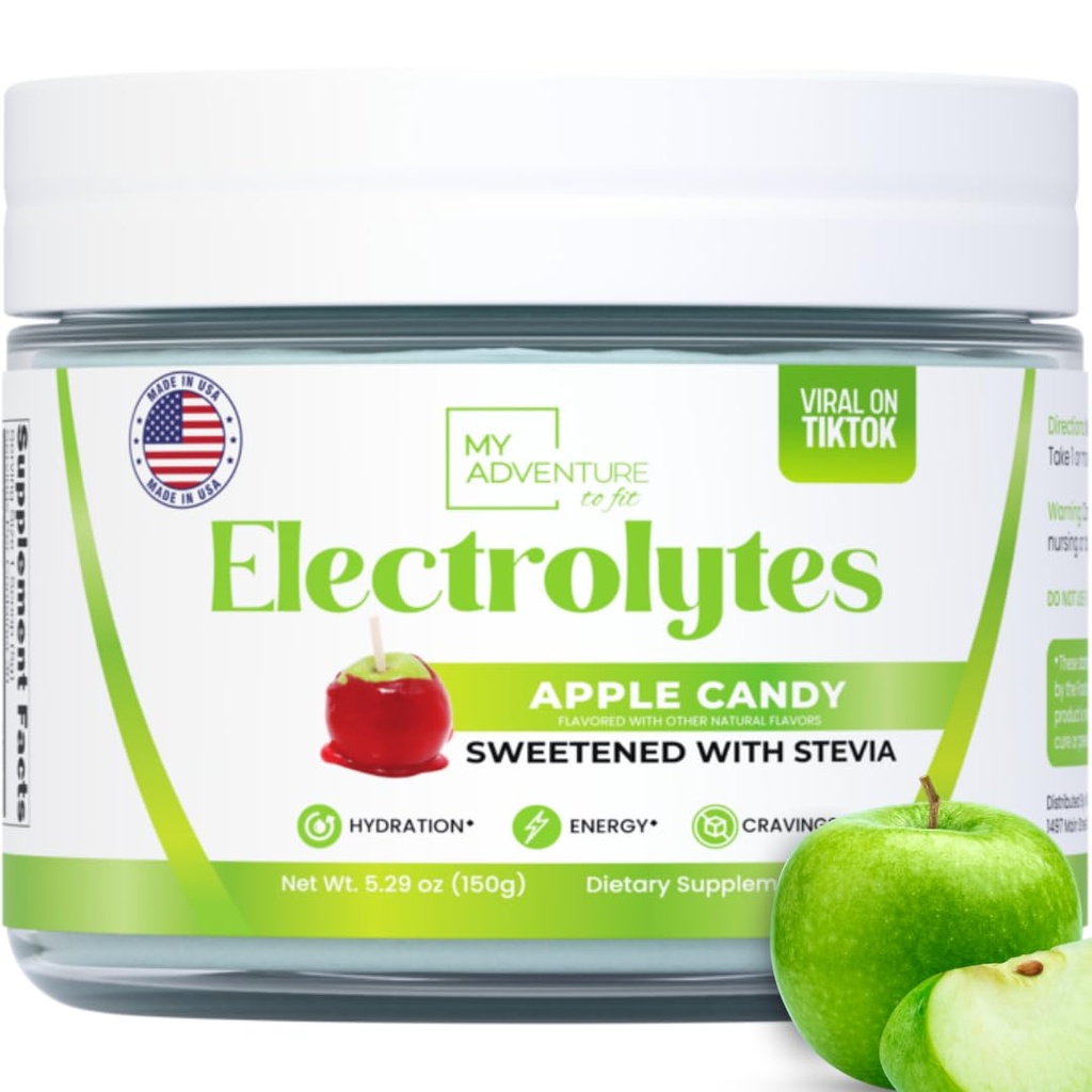 Zero Sugar - Apple Candy Electrolytes אבקת - דלה מדוקדקת - Caffeine Free Energy with All Natural Ingredients - טבעוני, Keto ו- Paleo - סוכר חינם אלקטרוליטים שותים Mix - עם 30 משרתים