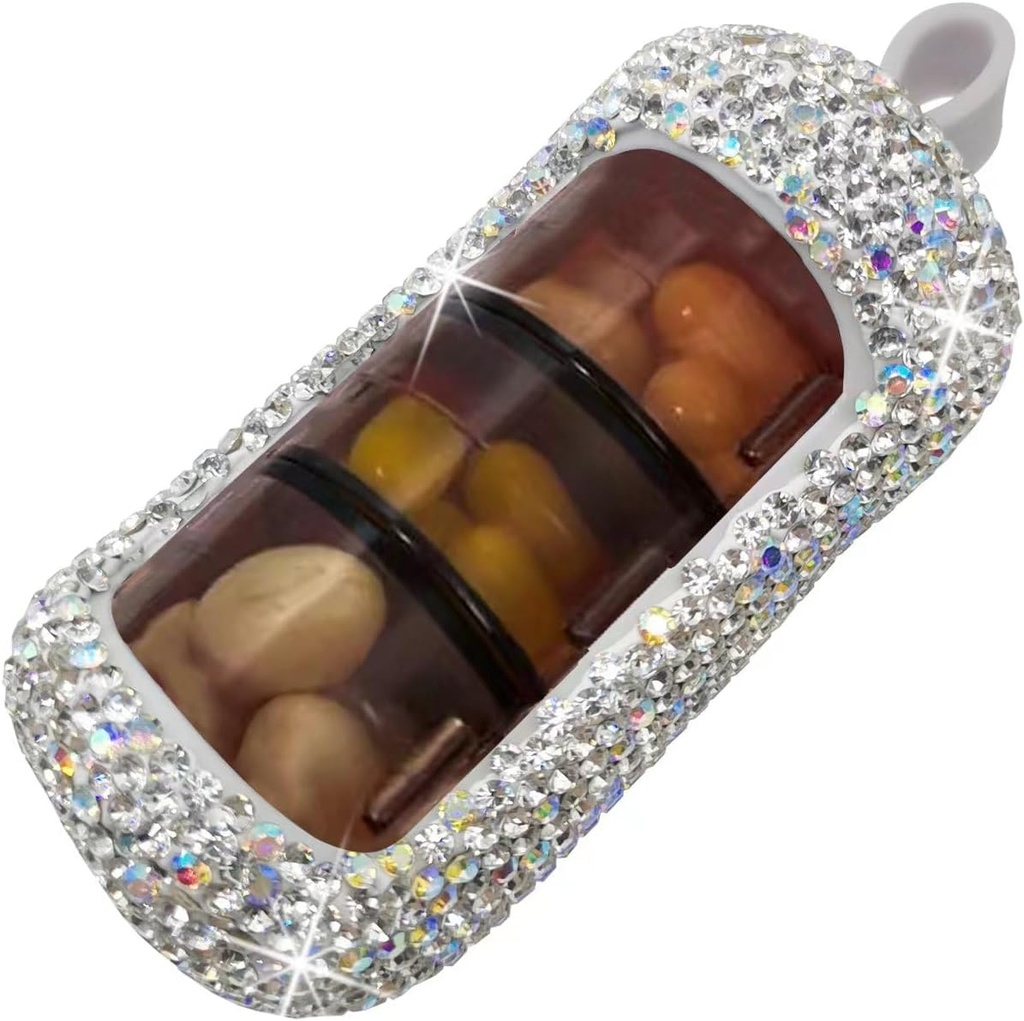 Bling Pill מארגנת - וקומפקטי גלולת גלולה עבור פורזה - Stylish Pill Case with Sparkling Design - Travel-Friendly Medicine Holder -Slide in /Out Design PillPSKer (Silver)