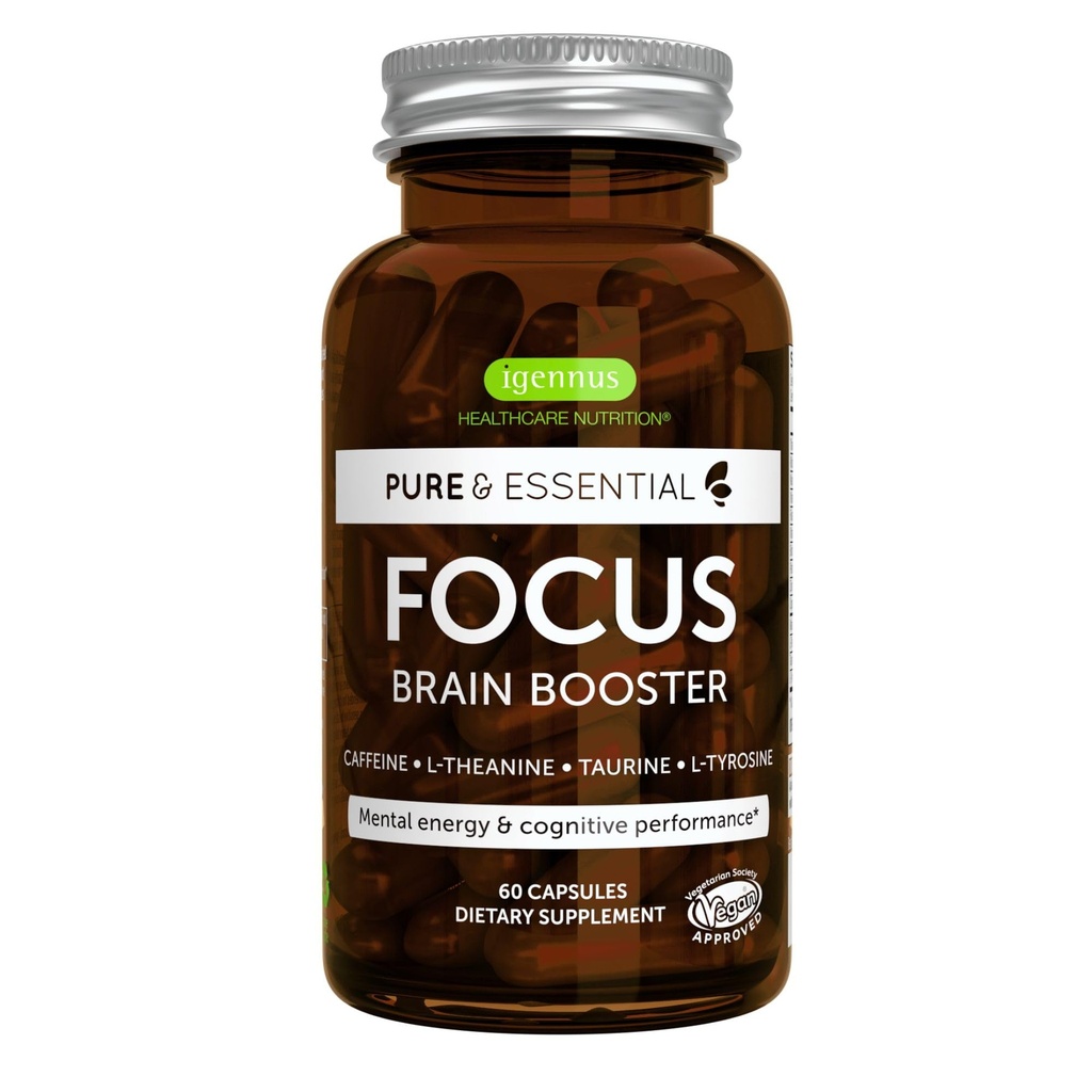 Igennus Focus - Nootropic עם 200 מ"ג טבעי Caffeine, Methylated ויטמין B, L-theanine, Tairine, L-Tyrosine, אנרגיה נקייה, המוח Booster & ביצועים קוגניטיביים, non Jittery, 60 קפסולות