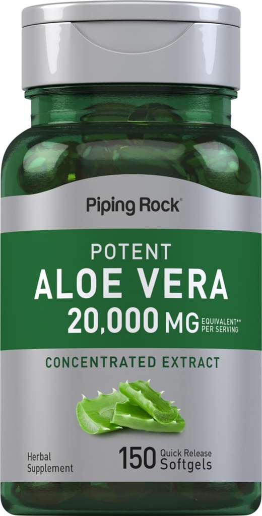 Piping Rock Aloe Vera כמוסות 20000 מ"ג | 150 Softgels