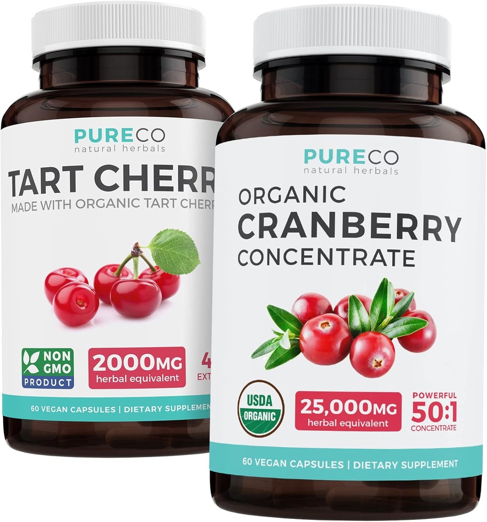 Bundle of Organic Cranberry Pills & Tart Cherry - ניקוי & Clear Bundle - Urinary Tract & Uric Acid תמיכה - גלולות קריין אורגני - 50:1 ריכוזיות אורגני Tart Cherry קפסולות - 4:1