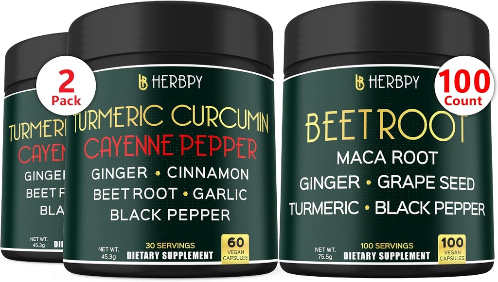 Bundle 7in1 Turmeric Curcumin & 6in1 Beet Root Capsules