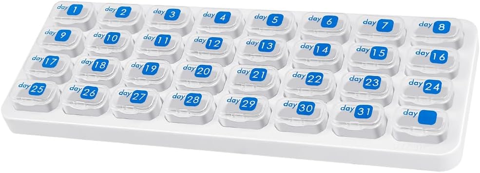 מארגנת גלולות חודשיות, גדול נסיעות גלולת 31 יום, יום יומי גלולת גלולה, גלולת גלולות המכילה ויטמינים, תרופות, תוספת, שמן דגים, Clear