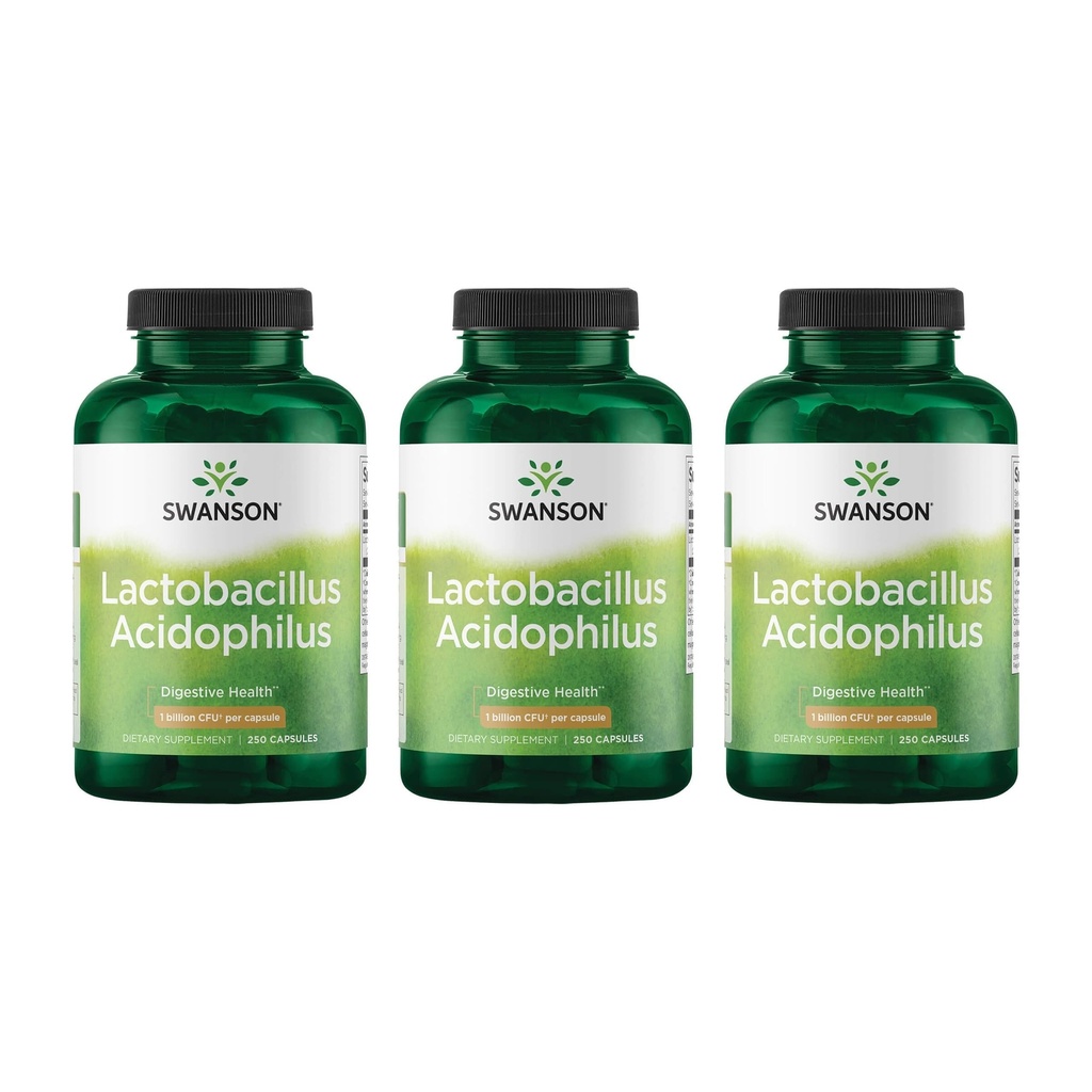 Swanson Lactobacillus Acidophilus - Probiotic תוספת תמיכה בבריאות העיכול עם 1 מיליארד CFU Per קפסולה - מקדם Bowel and GI Tract Health - (250 קפסולות) 3 Pack