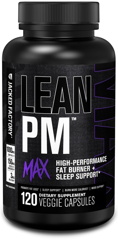 Jacked Factory Lean PM Max - High-Performance Weight Loss, Sleep Support, Fat Burner ו- Appetite Suppressant for Men and Women w/Maltonin, Magnesium, Carnipure, & Ashwagandha - 120 Diet Pills