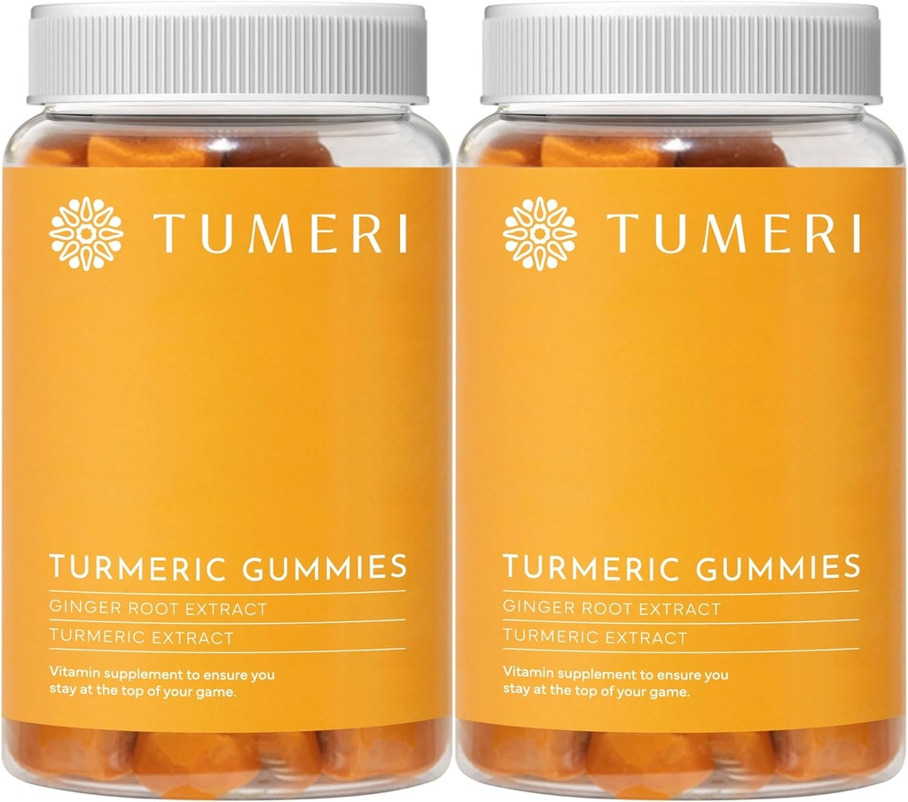 TUMERI Turmeric וג'ינג'ר חניכיים - תוספת תמיכה משותפת Turmeric Curcumin - 60 Count Natural Tropical Fruit Flavored Vegan Gummies - Pack of 2