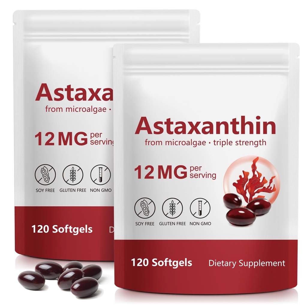 Astaxanthin Supplements 12mg, Premium Astaxanthin Antioxidant Supplements, Support Eye, Brain, Joint, Skin Health, Easy to Swallow, Non-GMO, 240 Softgels