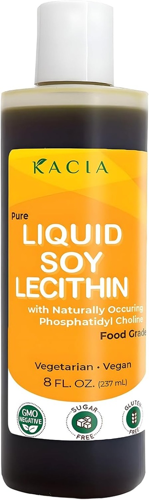 Kacia Pure Soy Lecithin נוזל | טבעוני Lecithin 8 oz | מזון טבעי כיתה Emulsifier & Stabilizer for Baked Goods & Chocolates | Lecithin Soy Moisturize in Skin & Hair קוסמטיקה