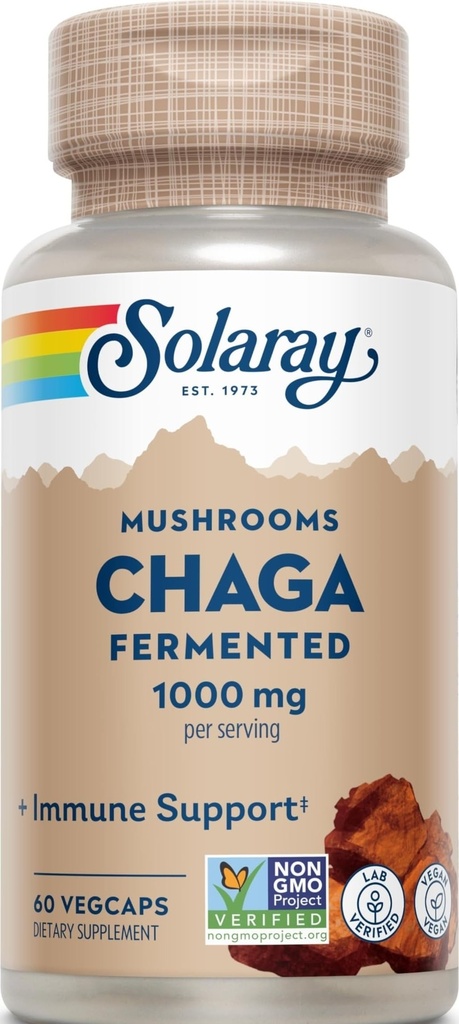 SOLAרי פרידה Chaga Mushroom 1000 מ"ג | תמיכה פונקציונלית החיסון בריאה | 30 משרתים | 60 VegCaps