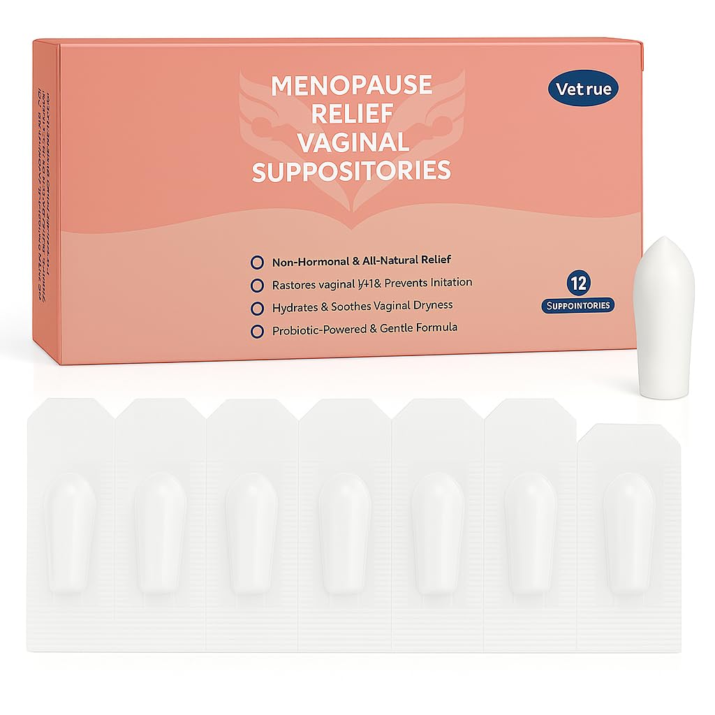 Menopause Relief Vaginal Suppositories, Non-Hormonal, All-Natural Formula with Boric Acid, Hyaluronic Acid, Probiotics, Coconut Oil & Vitamin E, Soothes Vaginal Dryness & Discomfort(12 Inserts)