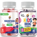 SunNY SAM Iron Gummies for Kids & Adults & Magnesium Gummies for Adults - 500 מ"ג - Calm Magnesium Chews - Magnesium Citrate Chewable for Mood & שריר תמיכה. ויטמין ברזל עם ויטמין C