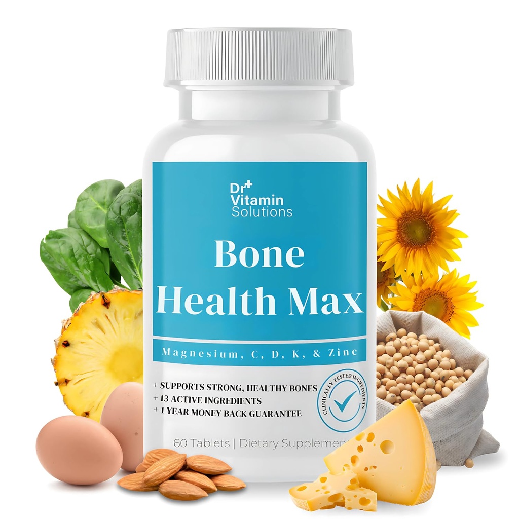 DR VITAMIN SOLUTIONSעצם בריאות מקס - תוספת Advanced Calcium & Magnesium עם ויטמין D3, Bromelain & Ipriflavone - 60 טבליות עבור עצמות חזקות יותר ותמיכה משותפת