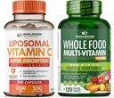 Wholesome Wellness Liposomal ויטמין C כמוסות (200 Pills 1500 מ"ג Buffered) High Absorption + מזון Multivitamin עבור גברים - ויטמין רב טבעי, מינרלים, אביזרים אורגניים