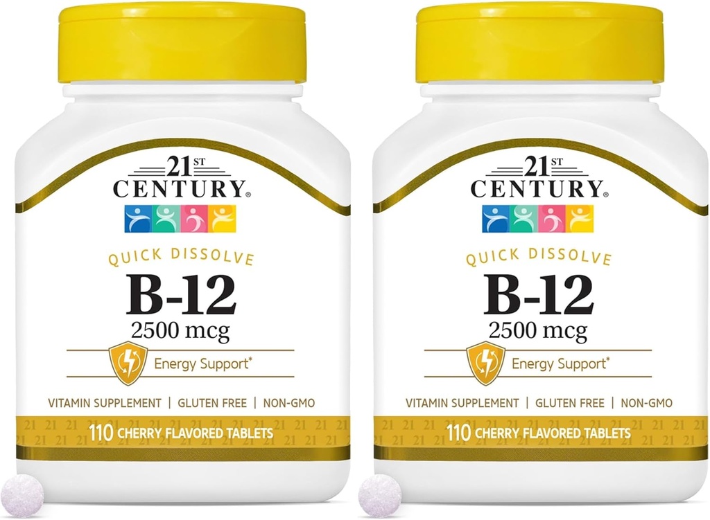 המאה ה-21 B 12 2500 mcg Sublingual Tablets, 110 הרוזן (Pack of 2)