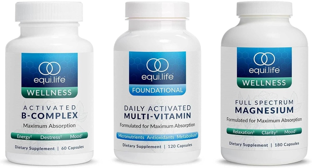 EquiLife - מופעל B Complex (60 ct) , Full Spectrum Magnesium (180 ct.), Daily הפעילה Multi-Vitamin (30 משרתים)