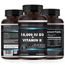 ויטמין K2 עם D3 תוספת כוח תוספת תוסף העצם | Heart non-GMO פורמולה 10,000 IU ויטמין D3 & 200 mcg ויטמין K2 (MK7) | Easy to Swallow ויטמין K & D, 60 קפסולות