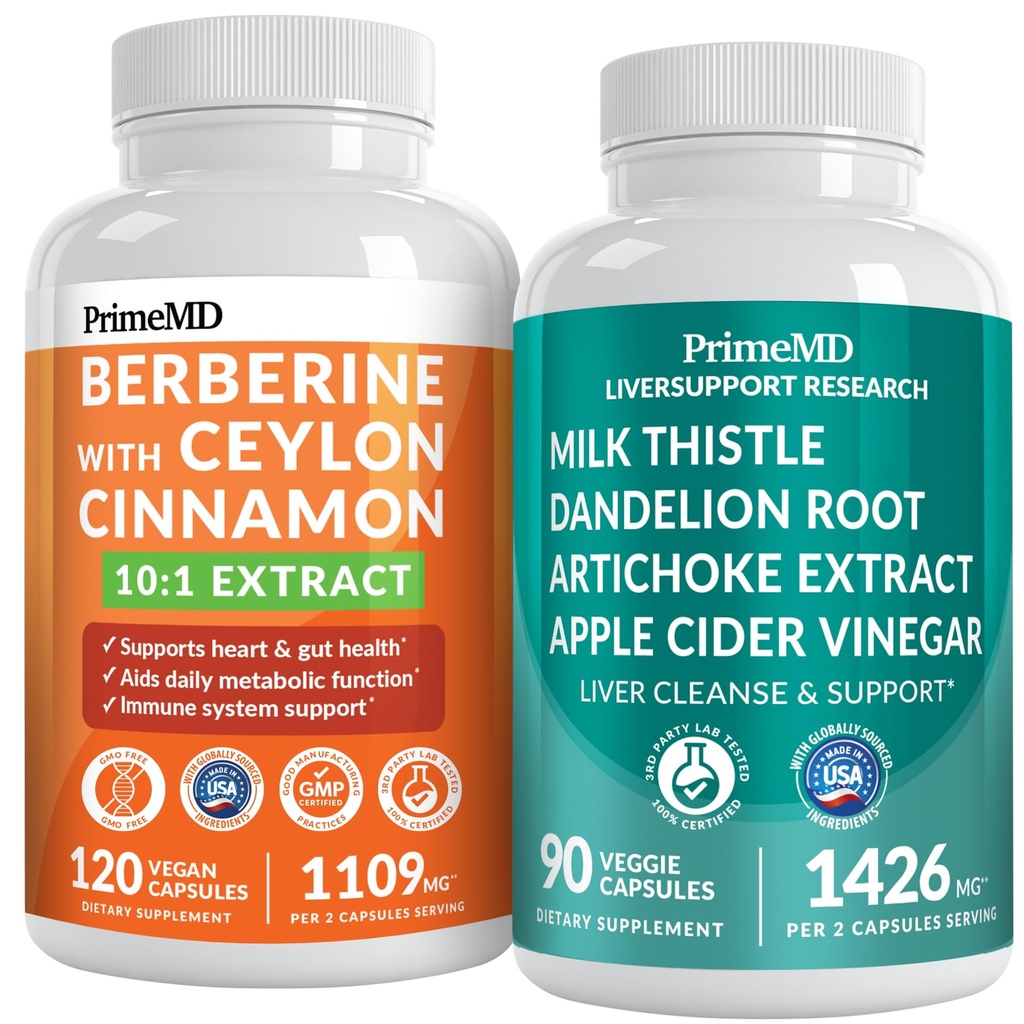PrimeMD 21-in-1 Berberine תוסף עם Ceylon Cinnamon, Chromium, Bitter Melon and Green Tea Extract (120 ct) &