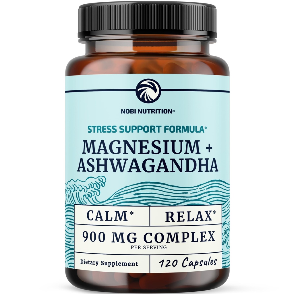 Magnesium Ashwagandha | Calming Magnesium תוסף למבוגרים | להירגע, מנוחה, Calm Mood & Sleep Support | Mag Citrate & Oxide 400 מ"ג + Ashwagandha 500 מ"ג | בריאות השרירים & Stress הקלה | 120 Cttate & Oxide