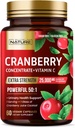 בנוי על ידי Nature Cranberry Pills 25,000 מ"ג - תוספת כוח 50:1 תמצית עם ויטמין C - תוסף בריאות וטרינרי עבור נשים - non-GMO, סוכר חינם, טבעוני - 60 קפסולות