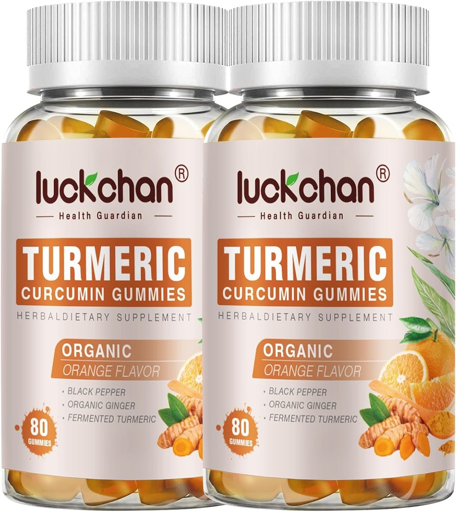 Turmeric וג'ינג'ר חניכיים (2 Pack) - כורכומין Turmeric Curcumin עם תוספי Black Pepper & הג'ינג'ר עבור Immune Support Healthy Skin - טבעוני Turmeric Gummies למבוגרים - Gluten Free, Low Sugar