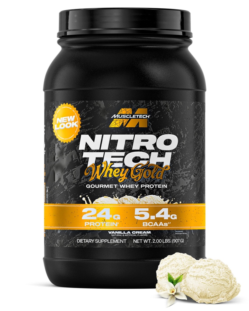 אבקת חלבון שרירית Whey (Vanilla Cream, 2LB) - Nitro-Tech Whey חלבונים Isolate Smoothie Mix for Leanשרירים & Recovery - 24g של Whey Gold for Women & Men - Packaging May Vary Vary