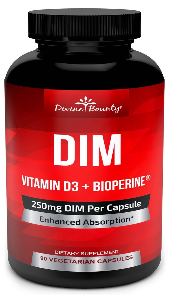 DIM תוספת 250 מ"ג עם ויטמין D3 Plus BioPerine - Diindolylmethane Menopause & Estrogen תמיכה, הורמון איזון תמיכה לנשים וגברים - 90 Vegetarian Caps