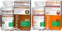 Bronson Probiotic 50 מיליארד CFU + Prebiotic עם Apple Polyphenols & Pineapple פירות לחלץ + Methyl B12 5000 mcg ויטמין B12 Methylcobalamin