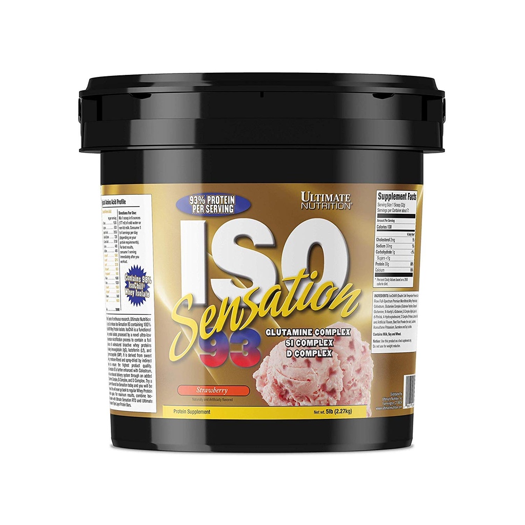 תזונה האולטימטיבית Iso Sensation 93 עם Glutamine, אבקת חלבון Whey חלבון Isolate, 30 גרמים של חלבון, שומן פחמימות נמוך, Keto Friendly, 5 פאונד, Strawberry Flavoured
