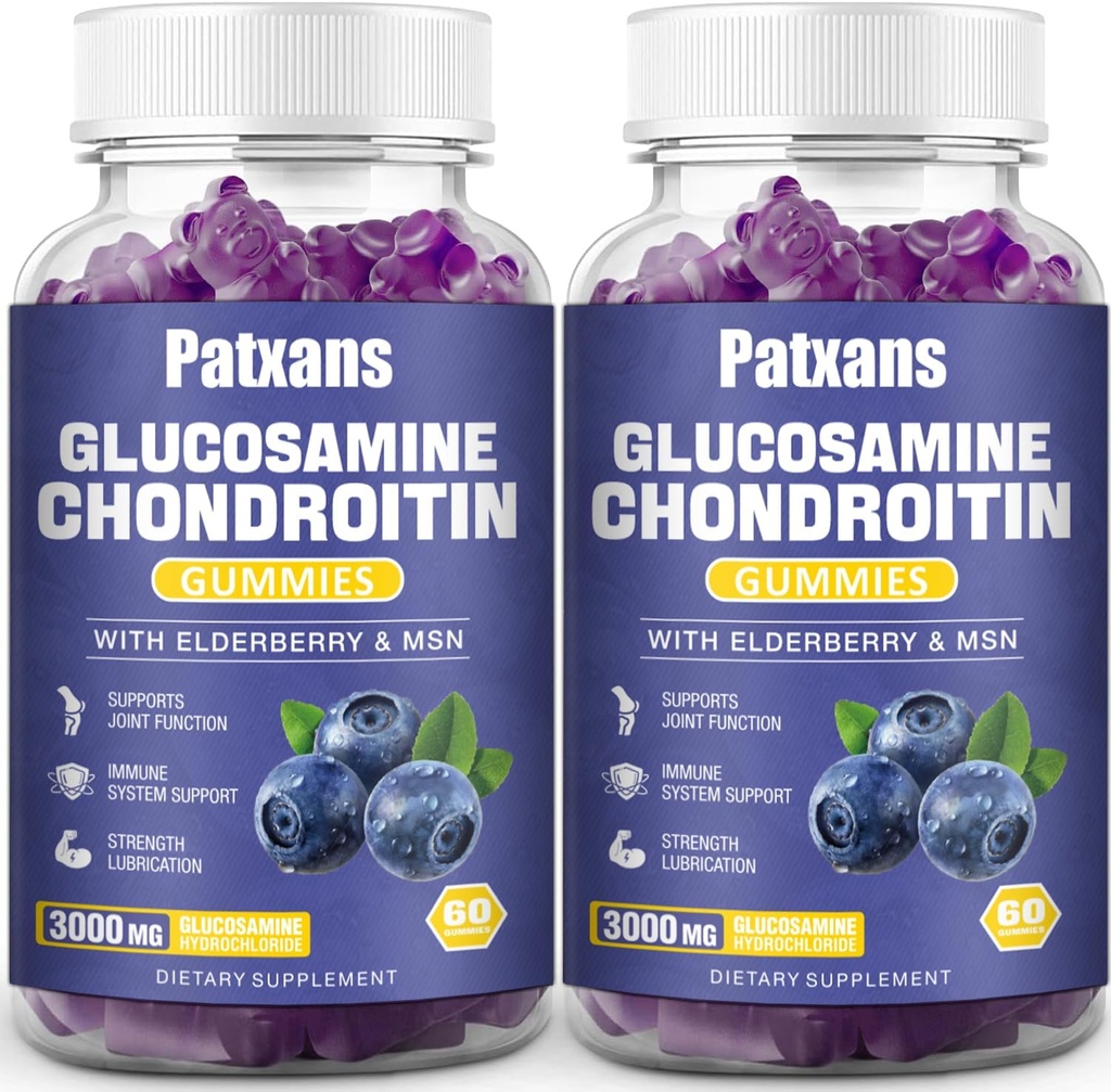 2 Packs 3000MG Glucosamine Chondroitin Gummies - תוספת כוח משותף בריאות ו MSM Elderberry טבעי תמיכה משותפת תוספת, גמישות, תמיכה אנטי חמצון עבור מבוגרים, 120 חניכיים.