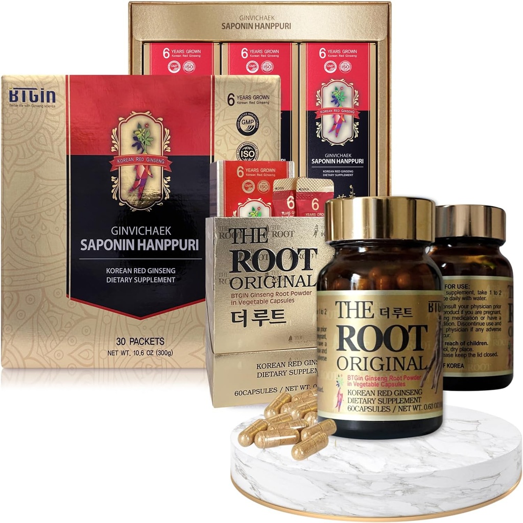 Red גינזנג לחלץ 3000 מ"ג וקפסולות בונדלה - Saponin Hanppuri + The Root Original - Natural Energy Supplements for Immune Support, Stress, Focus & Mental Clarity with גינזנוסייד Rg3