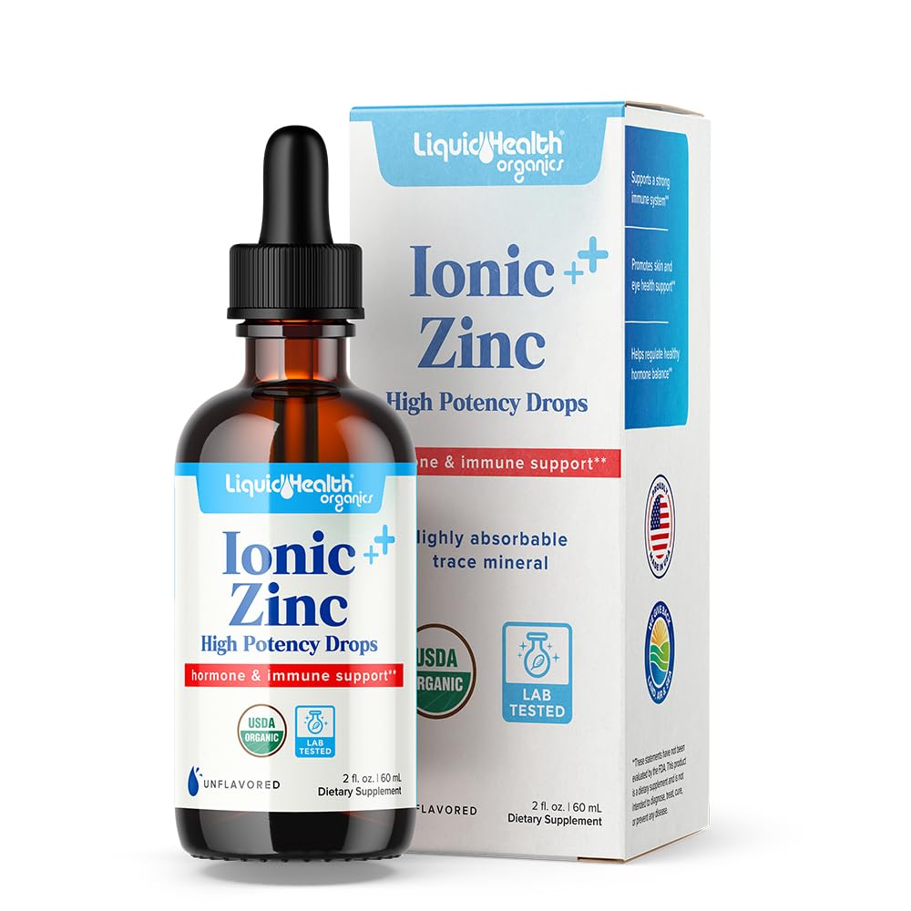 LIQUIDHEALTH USDA אורגני Ionic Zinc High Potency טיפות - תוספת ויטמין נוזלי טריצ'י מינרלים למבוגרים וילדים - תמיכה Immune & Digestive, Skin & Wound Health - USA Made, Vegan, non-GMO (2 oz)