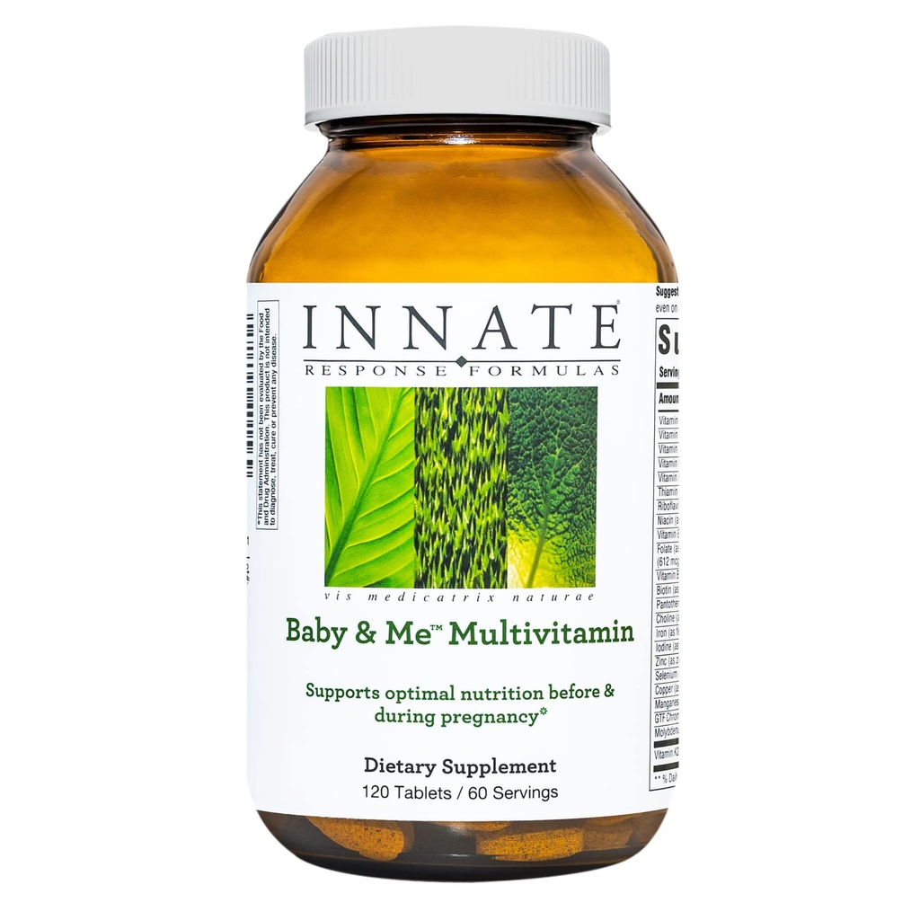 Innate Response Formulas Baby & Me Multivitamin - Prenatal ופוסטנטלי ויטמין עם Folate, Choline, ווויטמינים B12 ו- D3 - Vegetarian, non-GMO, ו- Gluten-Free - 60 טבליות (30 משרתים)
