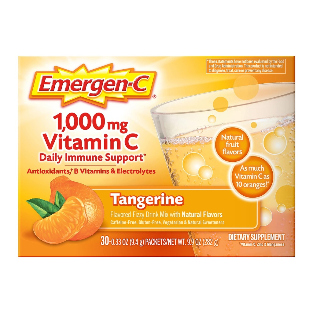 ויטמין C 1000 מ"ג ויטמין C Immune אבקת Tangerine 30CT כולל Zinc, Manganese, 7 B ויטמינים ואלקטרוליטים עבור חזרה לבית הספר Essentials