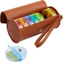 FGcase Weekly Pill מארגנת 2 פעמים ביום גדול 7 ימים תיבת גלולת כדור Rainbow עם Brown PU Skin Case Portable Travel Medicine Container AM Pill Box for ויטמינים, שמן דגים, תרופות, תוספים