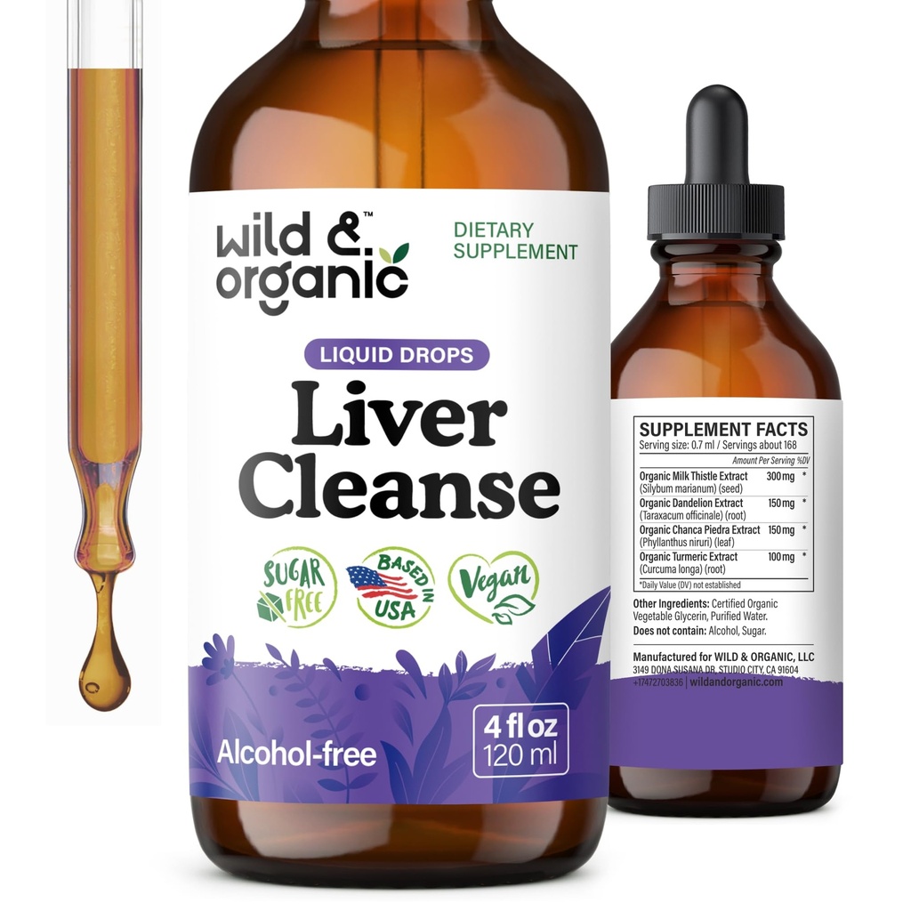 Wild & אורגני Liver ניקוי Detox Tincture - Milk Thistle, Dandelion Root Herbal Complex - נוזל חיזר תמיכה תוספי - טבעוני, סוכר ואלכוהול חינם חלב טיפות - 4 fltle oz