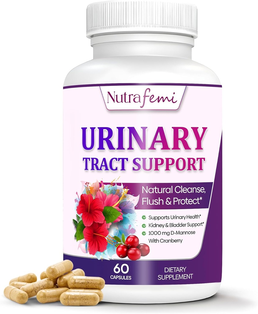 תוספי בריאות טבעיים עבור נשים, תמיכה בריאות UTI, Flushes Impurities וניקוי מערכת שתן, תמיכה בתשלום, D-Mannose עם Cranberry, Dandelion & Hibiscus