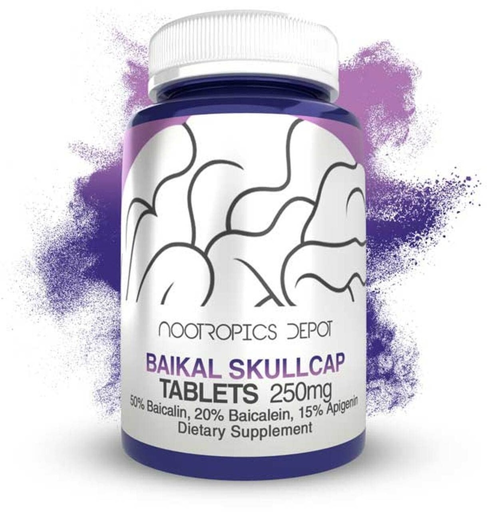 Nootropics Depot Baikal Skullcap טבליות | 250 מ"ג | 60 Count | 15% Apigenin, > 20% Baicalein, > 50% Baicalin