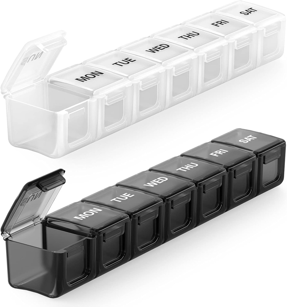 Sukuos תוספת גלולות שבועיות גדולות מארגנת 2 Pcs, Daily Pill Box 7 Day Pill Cases for Medicines, ויטמין, שמן דגים או תוספים, קל לנקות