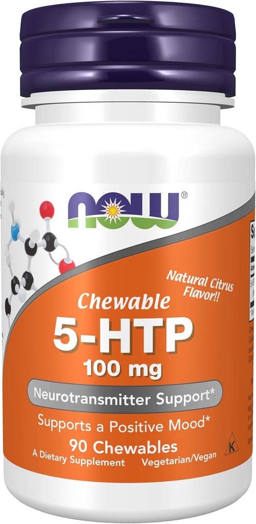 עכשיו תוספי מזון, 5-HTP (5-hydroxytryptophan) 100 מ"ג, תמיכה נוירוטרנסמיטר *, 90 Chewabless