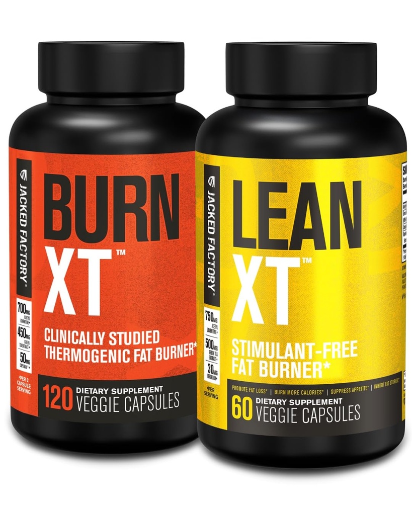 מפעל ג'ק Burn-XT קלינית למד שמן Burner & Weight Loss תוסף - Appetite Suppressant & Energy Booster (120 קפסולות) & Lean-XT Caffeine-Free Fat Burner (60 קפסולות)