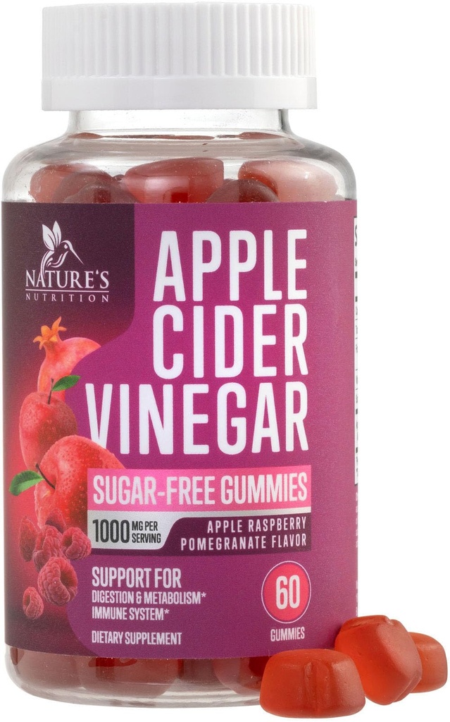 Apple Cider Vinegar Gummies 1000 מ"ג עבור שירות - סוכר חינם מקס חיזוק ACV חניכיים תוסף, פורמולה מתקדמת, ויטמין B12 תומך מטאבוליזם ואנרגיה, Keto Friendly, טבעוני, 60 חניכיים