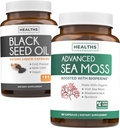 Black Seed Oil & Irish Sea Mosss (3-Month Supply Supply Supply) - Power Duo Bundle of Black Seed Oil (180 קפסולות) Cold-Pressed Nigella Sativa & Irish Sea Moss (180 קפסולות) עם bioperine ו Bladderwrackrackre