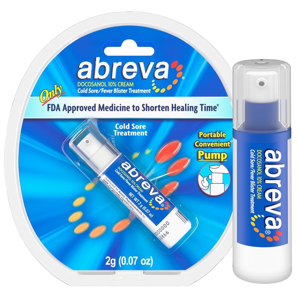 Abreva 10 Percent Docosanol Cold Sore Treatment, מטפל Fever Blister שלך ב 2.5 ימים - 0.07 oz Pump