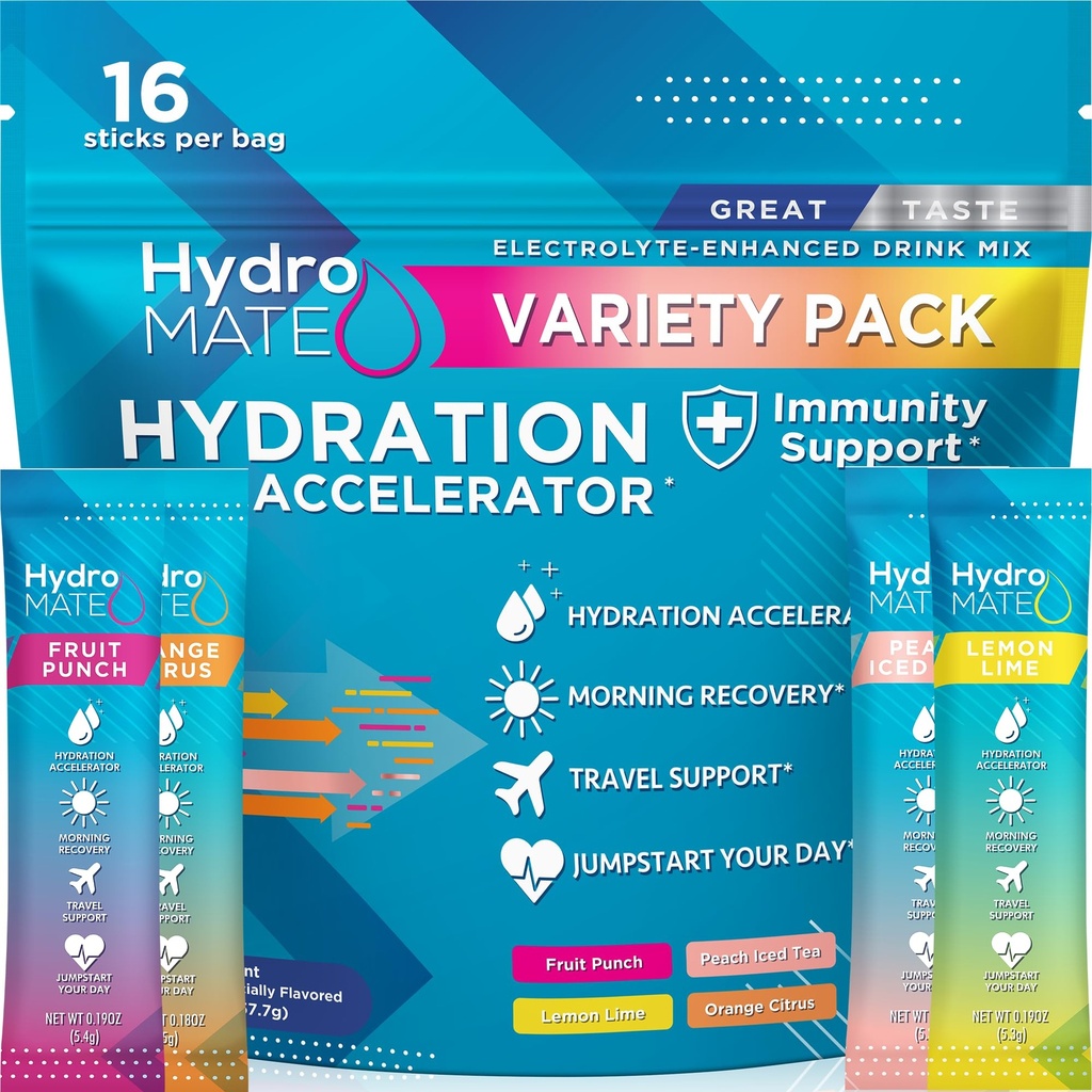 hydroMATE Electrolyte אבקת Variety Pack hydroets נמוך סוכר 16 הרוזן